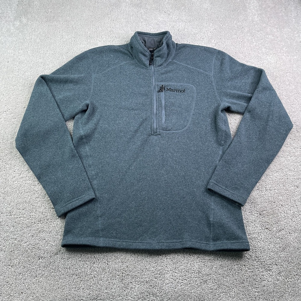 Marmot Sweater Mens Medium Grey Tech Fleece Half Zip Pullover Hiking Outdoors